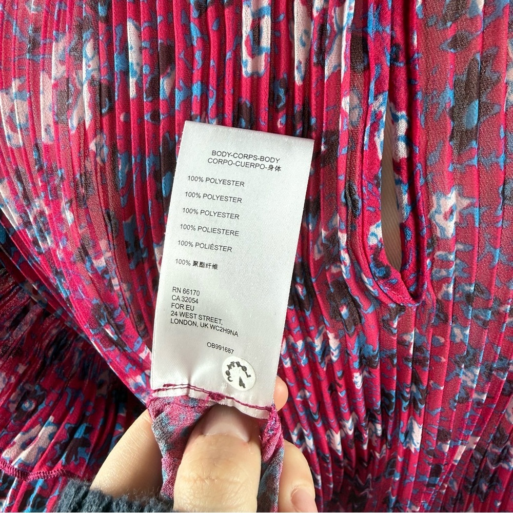by Anthropologie Sheer Fairy Pink Floral Pleated Flutter Sleeve Layering Top - Picture 8 of 10